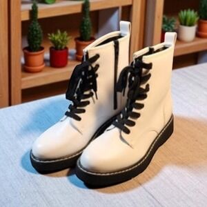 Madden Girl White Lace Up Ankle Boots Combat Booties Side Zip Women's Size 10M